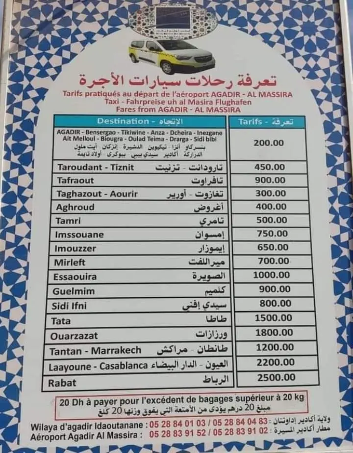 taxi agadir airport - Cuánto cuesta un taxi de Agadir al aeropuerto